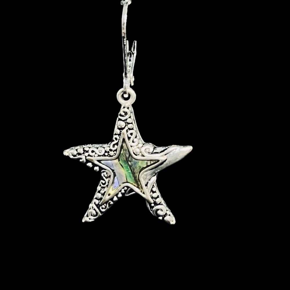 Silver Tone & Abalone Shell Magnetic Star Pendant W/Pierced Earrings Set (5098) - Picture 9 of 11